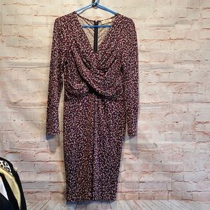 Tory Burch 100% Silk faux wrap dress M confetti long sleeve v neck twist print